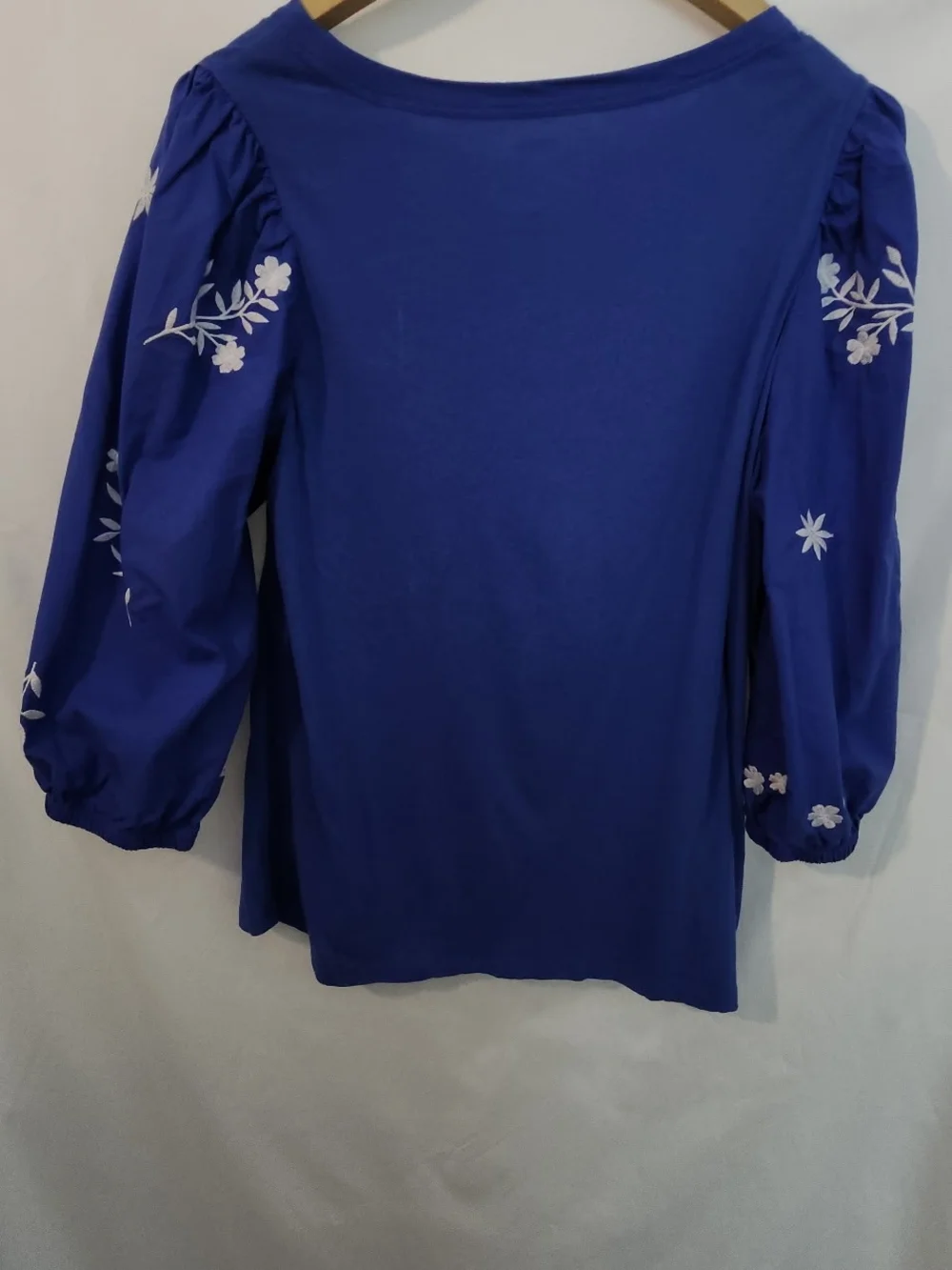 LOFT Royal Blue Puff Sleeve Embroidered Top